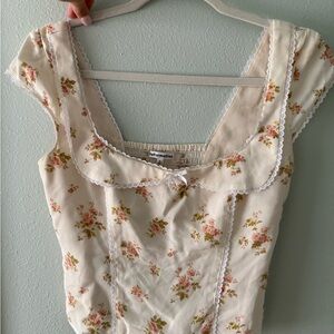 Reformation Square Neck Floral Cream Top